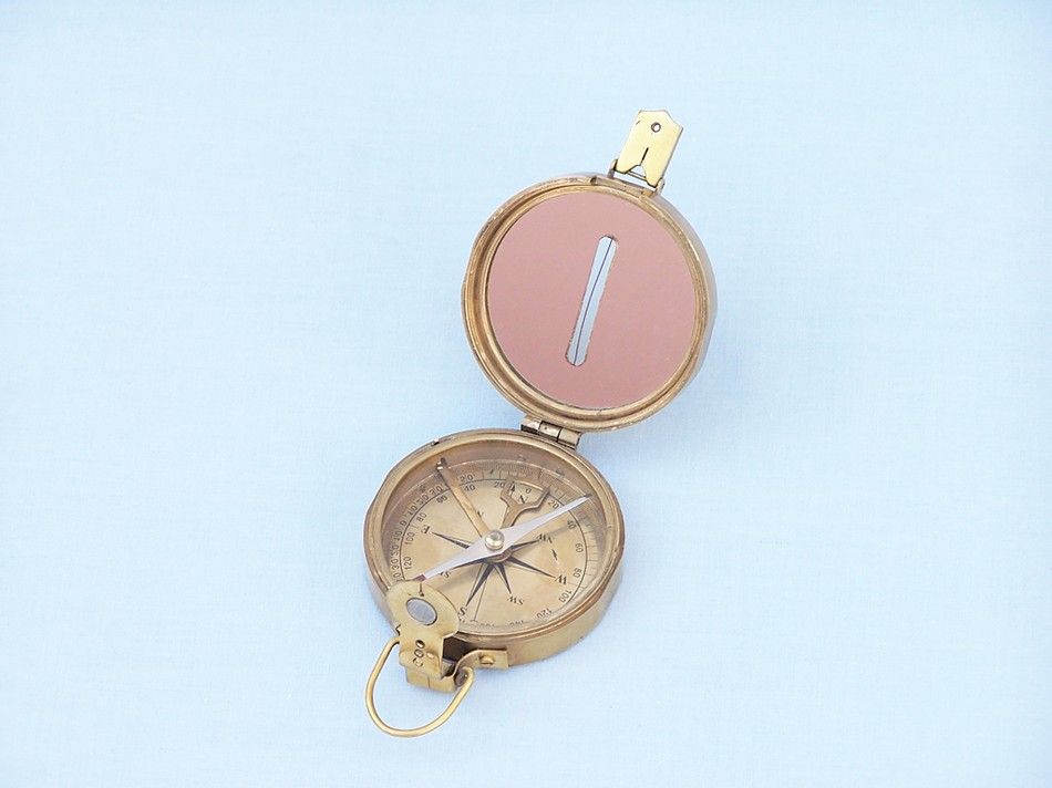 Antique Brass Clinometer Compass with Rosewood Box 4""