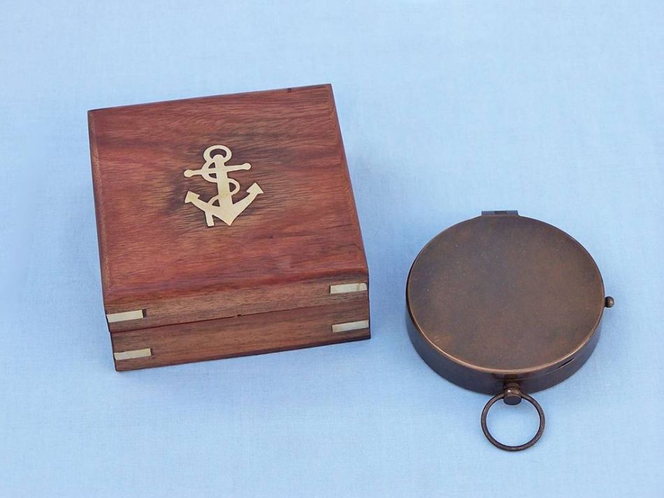 Bronzed Gentlemen's Compass With Rosewood Box 4""
