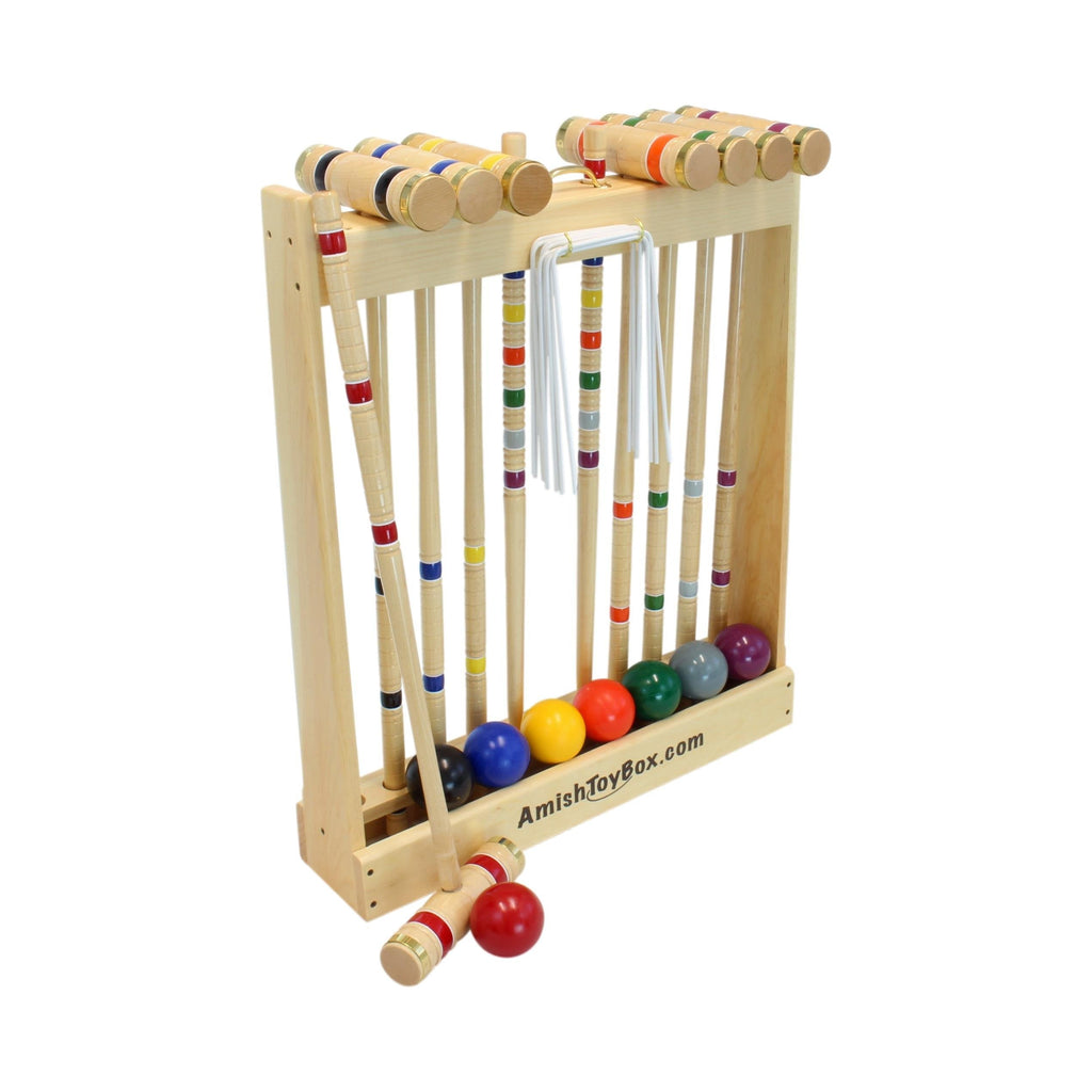 Deluxe 8-Player Croquet Game Set - Choose a Storage Option - Wooden Holder or Duffel Carry Bag