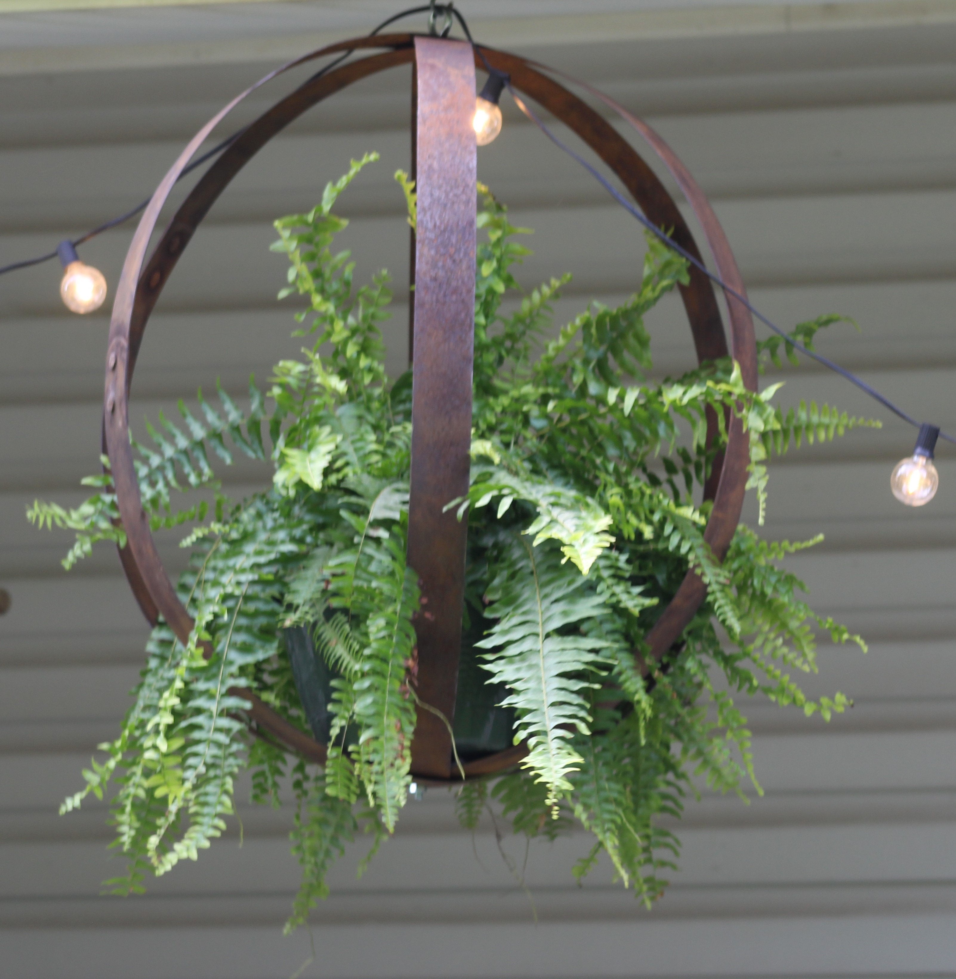 Rustic Hanging Plant Holder, Made with Reclaimed Barrel Rings
