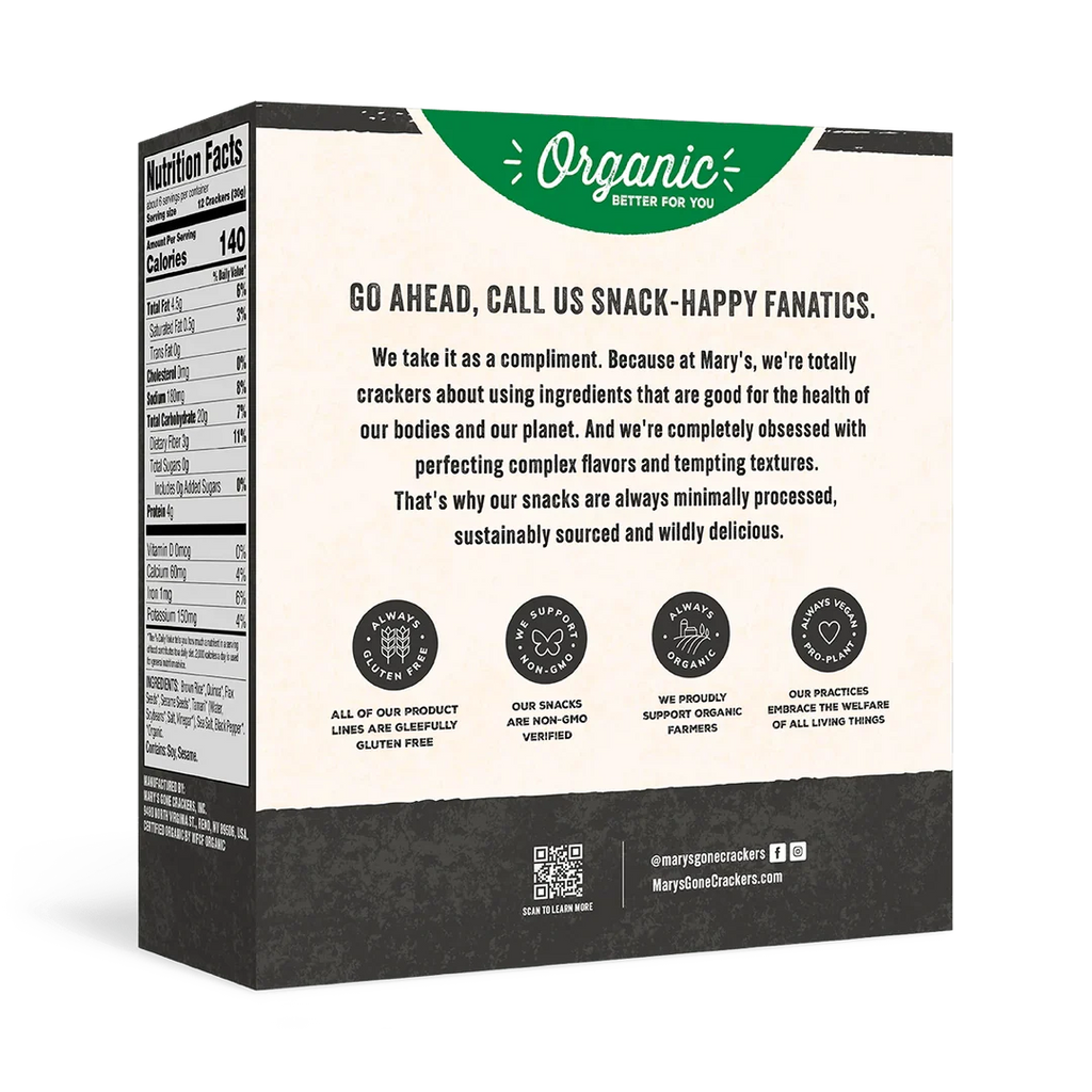 Mary's Gone Crackers Black Pepper Seed Crackers - Case of 6 Boxes (4 oz Each) Organic Gluten-Free