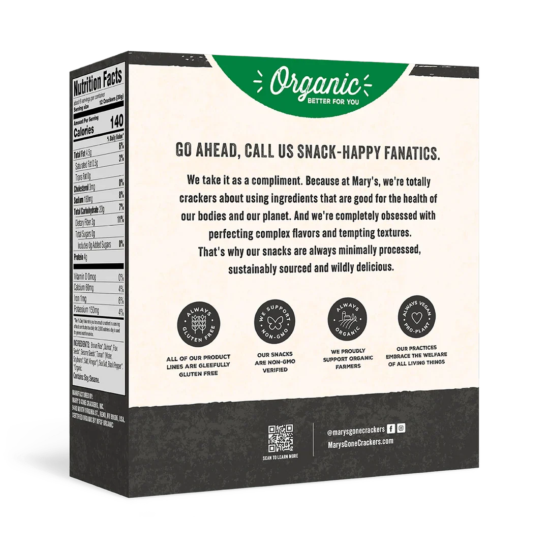 Mary's Gone Crackers Black Pepper Seed Crackers - Case of 6 Boxes (4 oz Each) Organic Gluten-Free