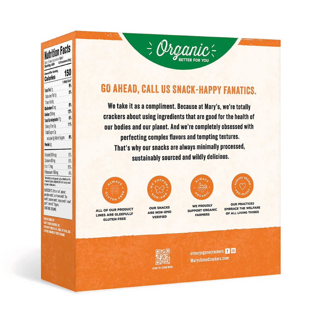 Mary's Gone Crackers Everything Super Seed Crackers - Case of 6 Boxes (4 oz Each) Organic Gluten-Free