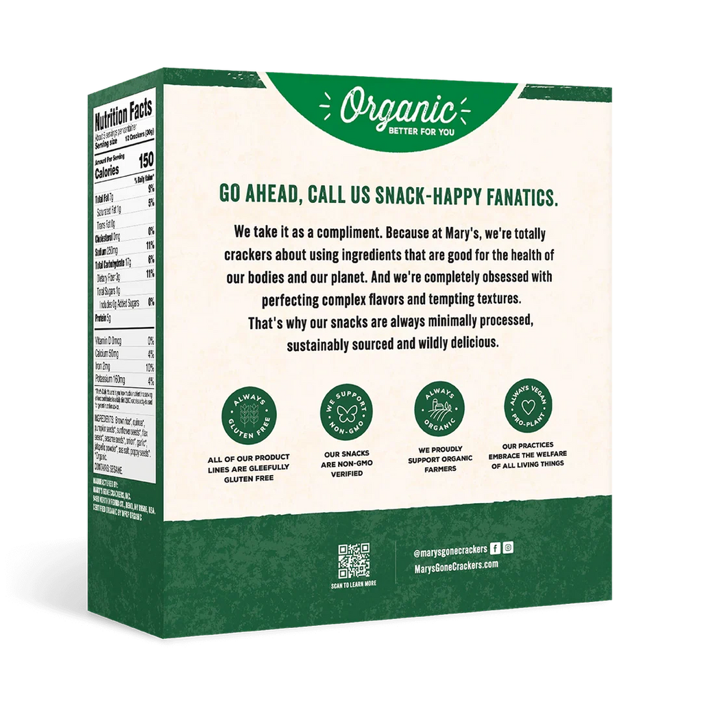 Mary's Gone Crackers Jalapeno Seed Crackers - Case of 6 Boxes (4 oz Each) Organic Gluten-Free