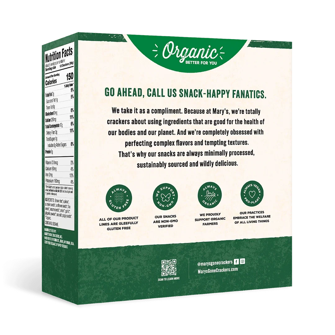 Mary's Gone Crackers Jalapeno Seed Crackers - Case of 6 Boxes (4 oz Each) Organic Gluten-Free