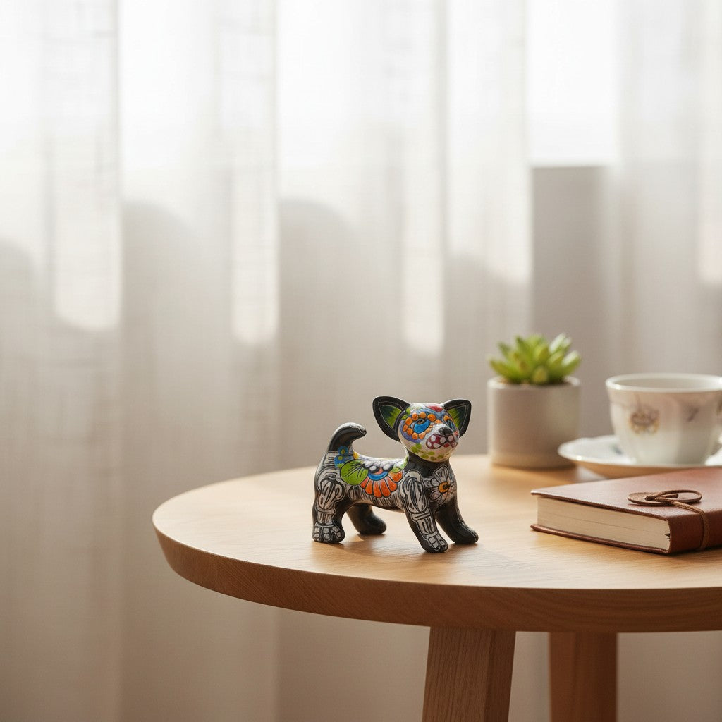 Mini Talavera Chihuahua | Colorful Day of the Dead Figurine