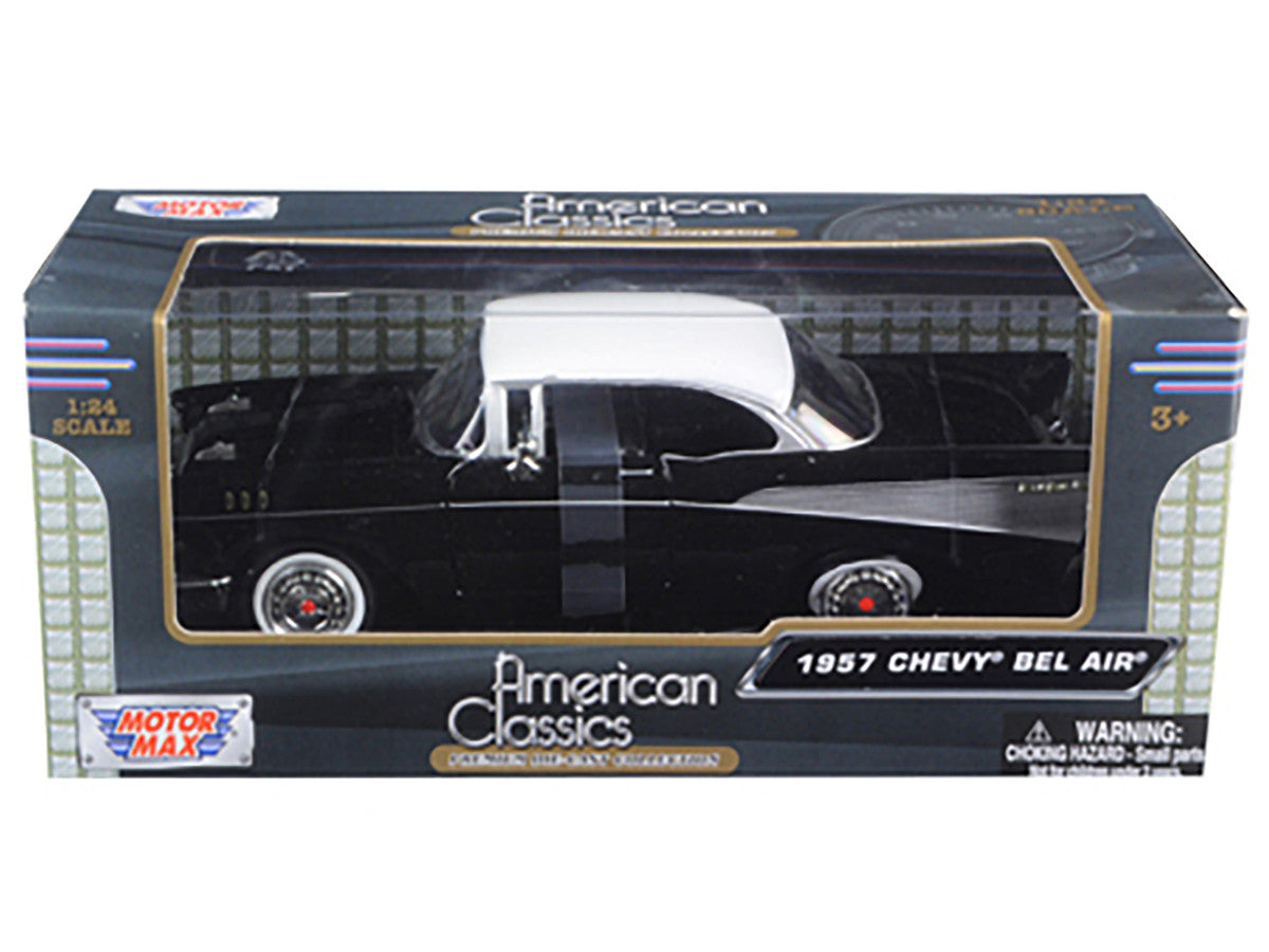 1957 Chevrolet Bel Air Black with White Top 1/24 Diecast Model Car by Motormax