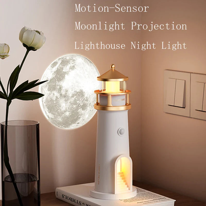 Moon Projection Night Light Lighthouse Lamp with Bluetooth Speaker, Remote & Motion Sensor — Ambient Bedroom & Kids Gift - PhishStones Products