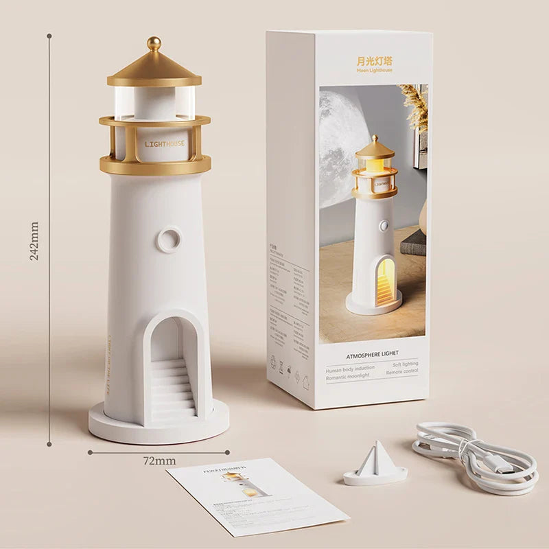 Moon Projection Night Light Lighthouse Lamp with Bluetooth Speaker, Remote & Motion Sensor — Ambient Bedroom & Kids Gift - PhishStones Products