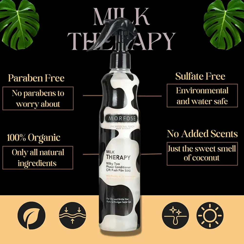 Morfose Milk Therapy Hair Detangler Spray for Women, Leave in Conditioner for Dry Damaged Hair, Heat Protectant Spray, Leave in Conditioner for Curly Hair 13.52 oz / 400 Ml