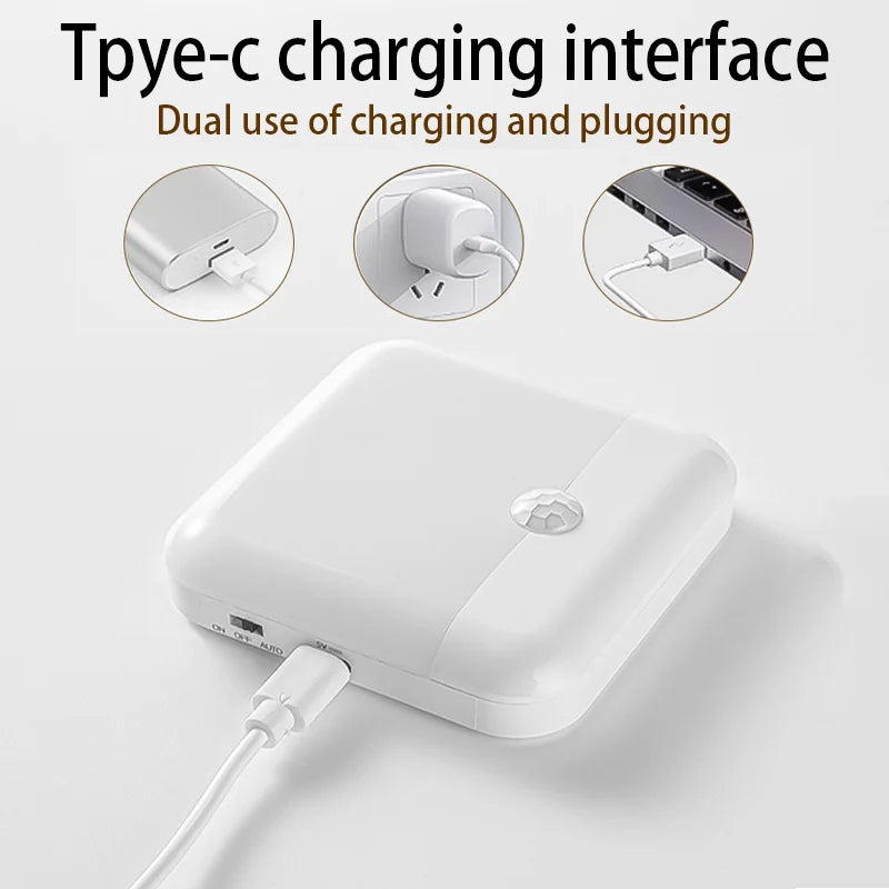 Motion Sensor LED Night Light - USB Type - C Rechargeable Square Lamp for Bedroom, Kitchen, Stair, Hallway, Wardrobe, Cupboard - PhishStones Products