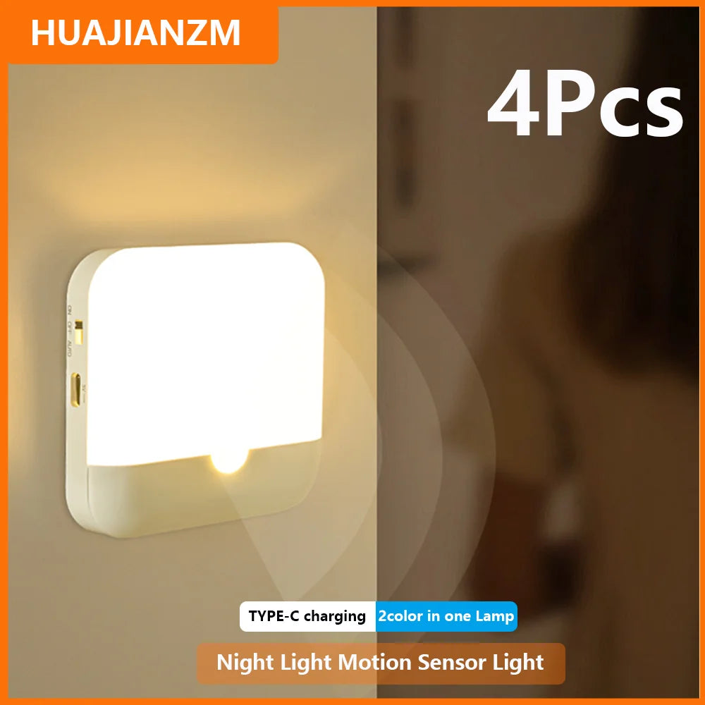 Motion Sensor LED Night Light - USB Type - C Rechargeable Square Lamp for Bedroom, Kitchen, Stair, Hallway, Wardrobe, Cupboard - PhishStones Products