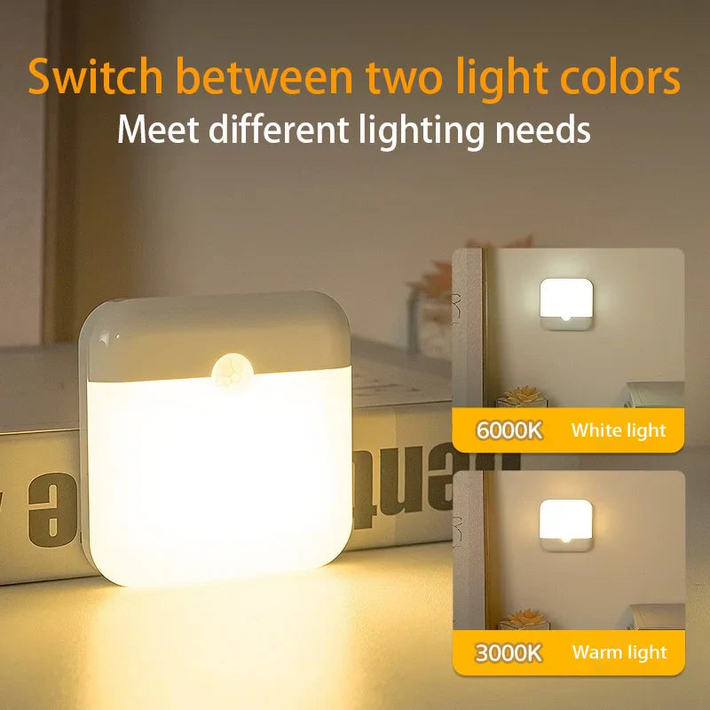 Motion Sensor LED Night Light - USB Type - C Rechargeable Square Lamp for Bedroom, Kitchen, Stair, Hallway, Wardrobe, Cupboard - PhishStones Products
