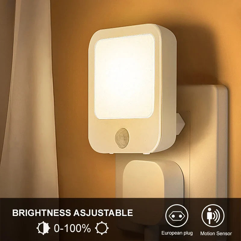 Motion Sensor LED Night Light with EU Plug – Plug - In Bedside & Kids Night Lamp, Warm/White Light - PhishStones Products