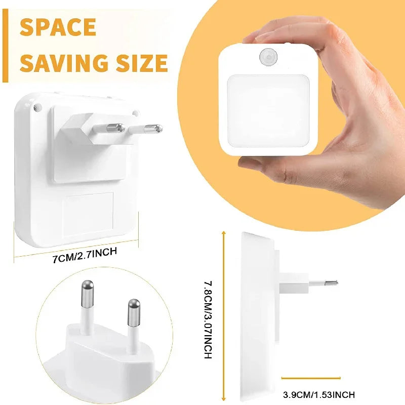 Motion Sensor LED Night Light with EU Plug – Plug - In Bedside & Kids Night Lamp, Warm/White Light - PhishStones Products