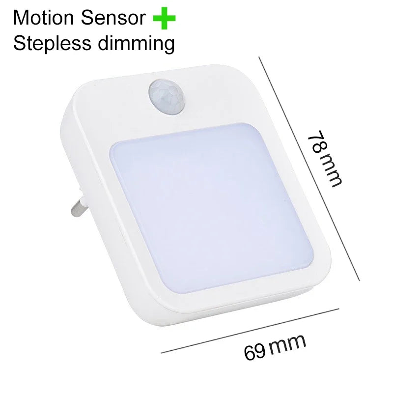 Motion Sensor LED Night Light with EU Plug – Plug - In Bedside & Kids Night Lamp, Warm/White Light - PhishStones Products