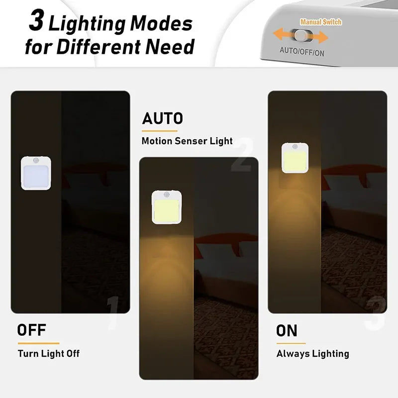 Motion Sensor LED Night Light with EU Plug – Plug - In Bedside & Kids Night Lamp, Warm/White Light - PhishStones Products