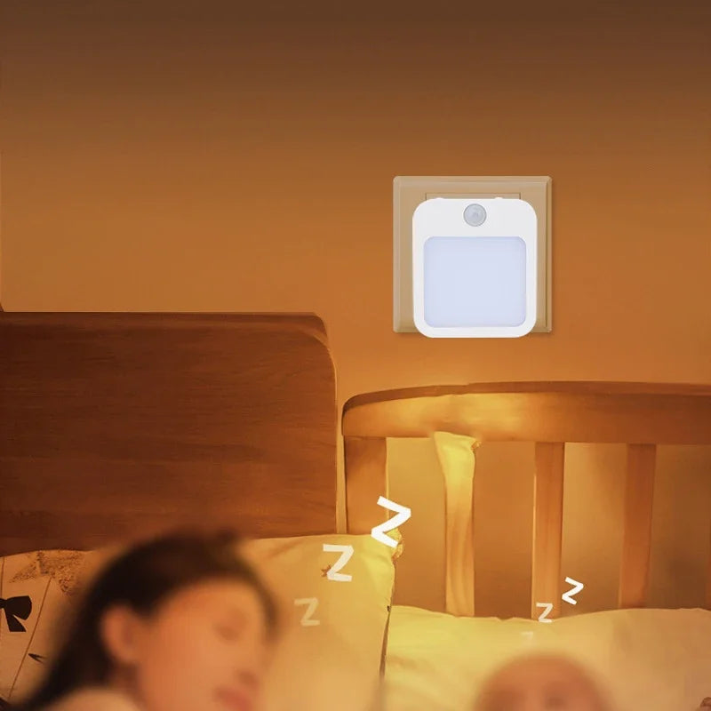 Motion Sensor LED Night Light with EU Plug – Plug - In Bedside & Kids Night Lamp, Warm/White Light - PhishStones Products