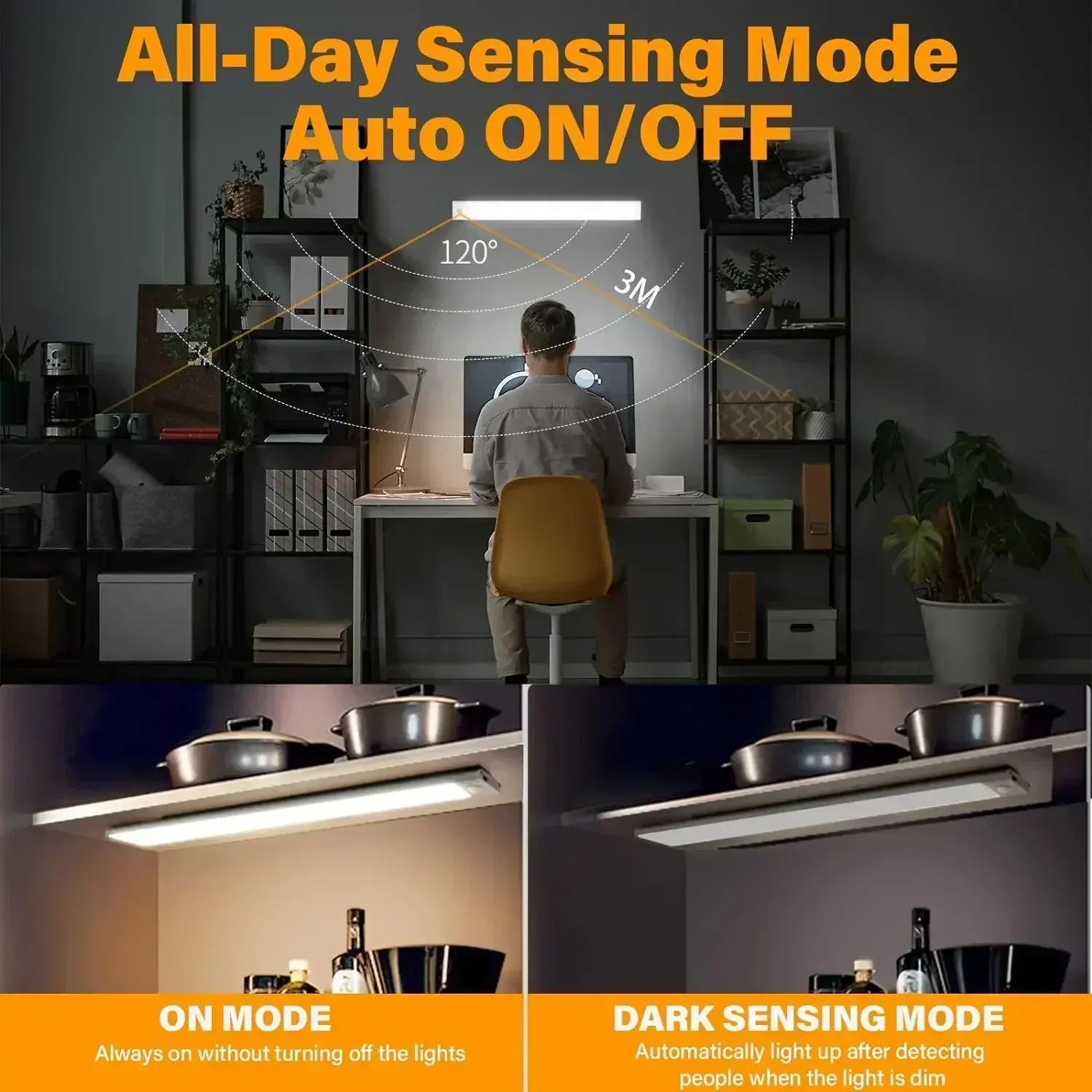 Motion Sensor USB Rechargeable LED Night Light – Wireless Wall & Cabinet Lamp, 3 - Color Dimmable - PhishStones Products