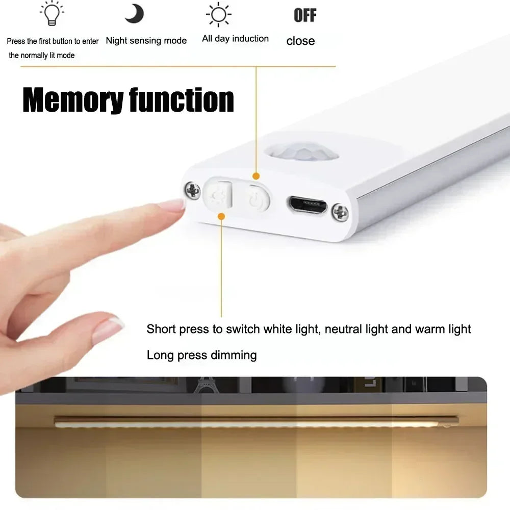 Motion Sensor USB Rechargeable LED Night Light – Wireless Wall & Cabinet Lamp, 3 - Color Dimmable - PhishStones Products