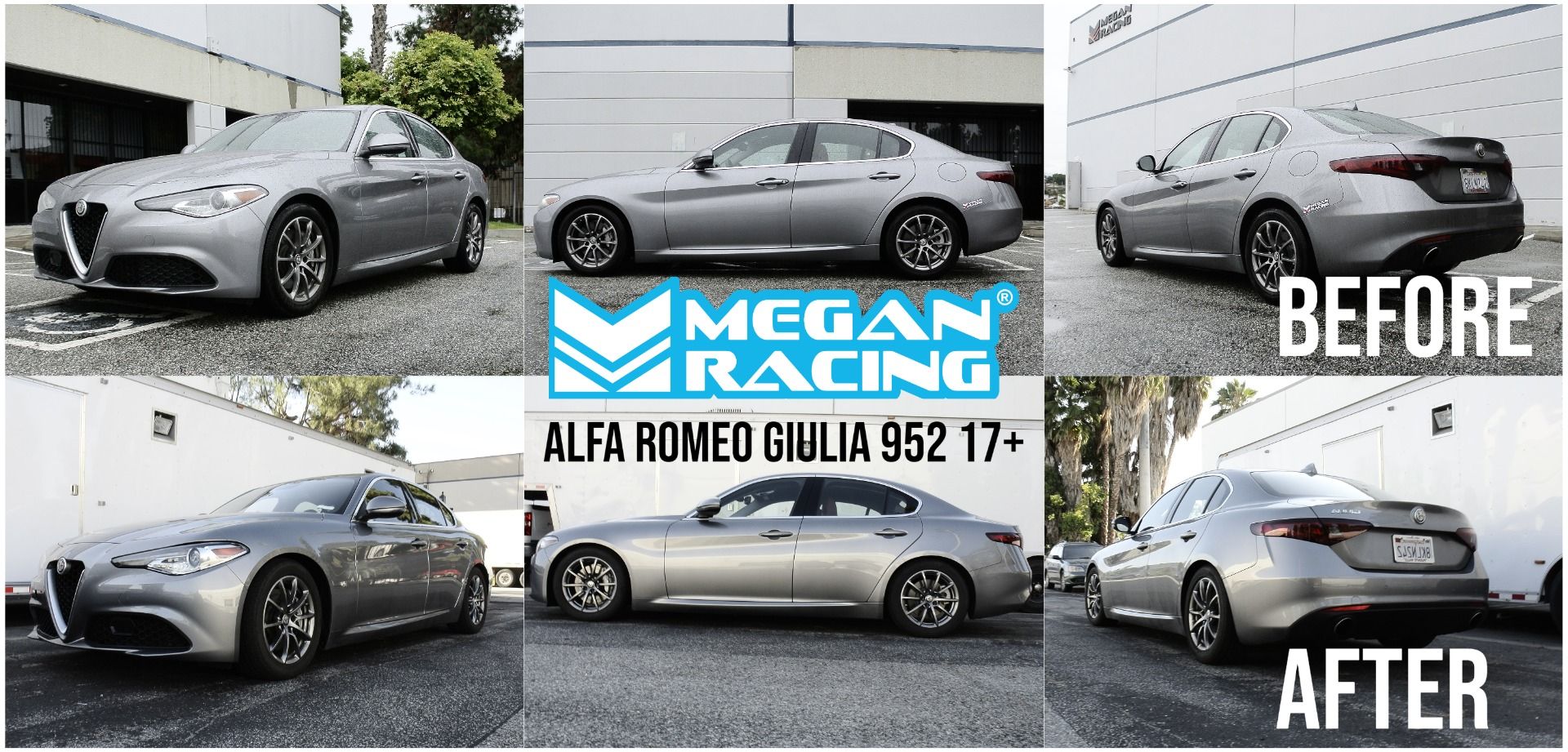 Megan Racing Coilover System for 2017+ Alfa Romeo Giulia Quadrifoglio RWD - 30-way Damping, Monotube, Rubber Front Mounts MR-CDK-ARG17-EU
