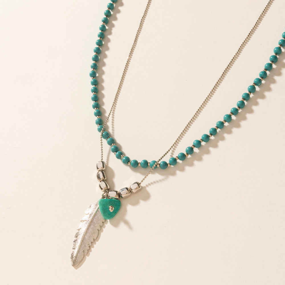 Myra Feathered Sage Necklace in Range Blue - PhishStones Products