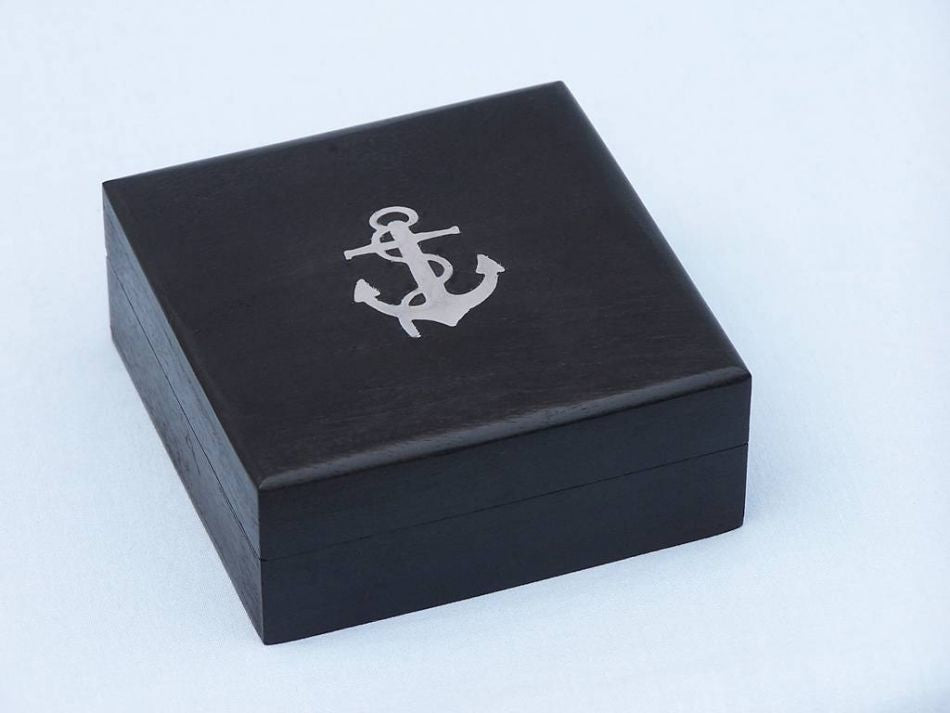 Chrome Captain's Desk Compass w/ Black Rosewood Box 4""