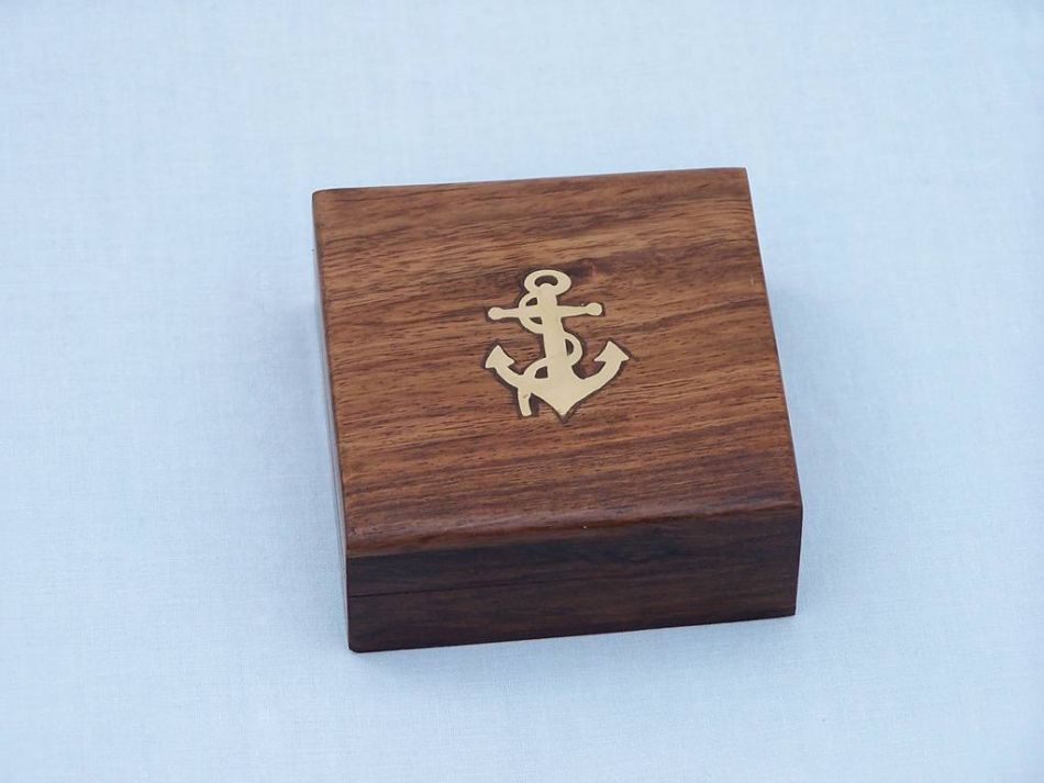 Antique Copper Captains Desk Compass with Rosewood Box 4""