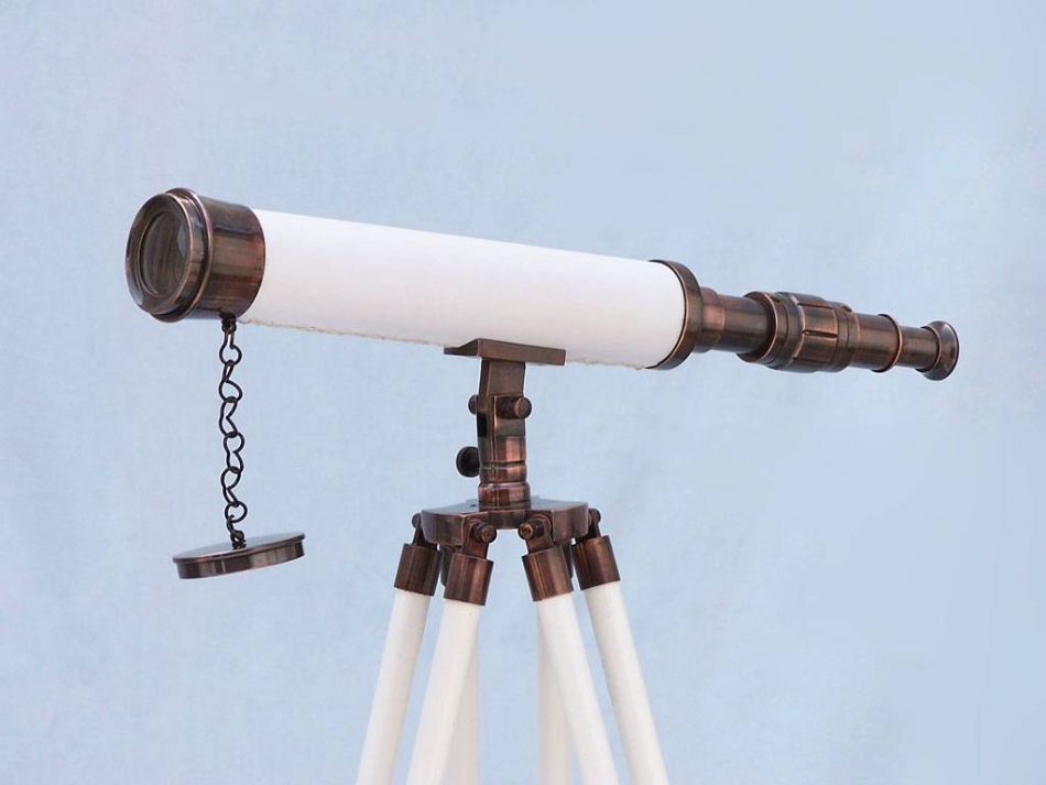 Floor Standing Antique Copper with White Leather Harbor Master Telescope 50""