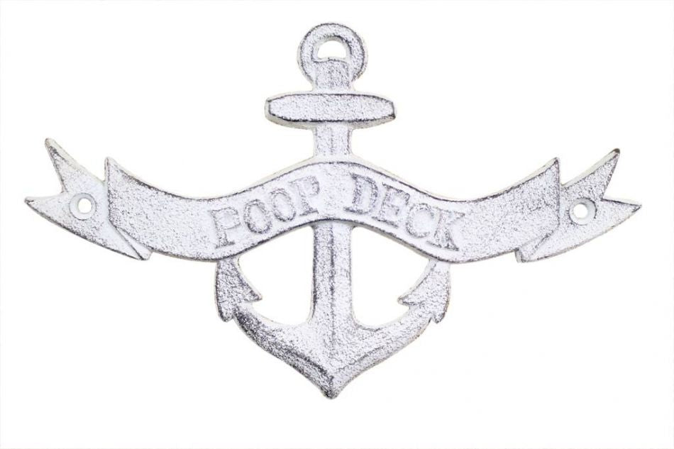 Whitewashed Cast Iron Poop Deck Anchor Sign 8""