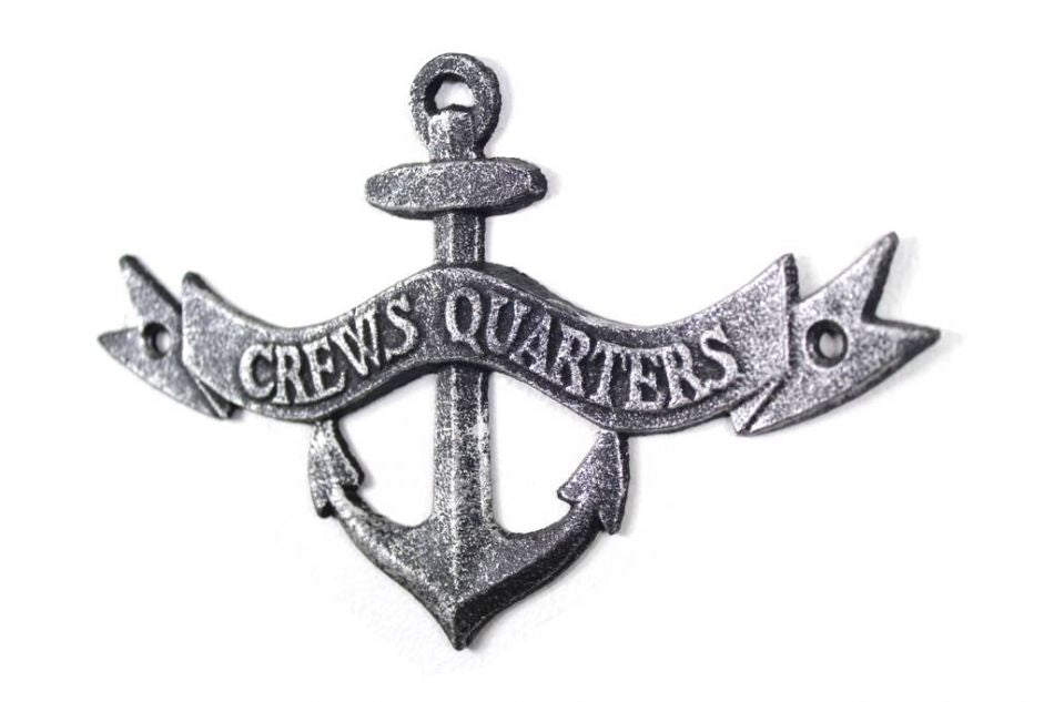 Antique Silver Cast Iron Crews Quarters Anchor Sign 8""
