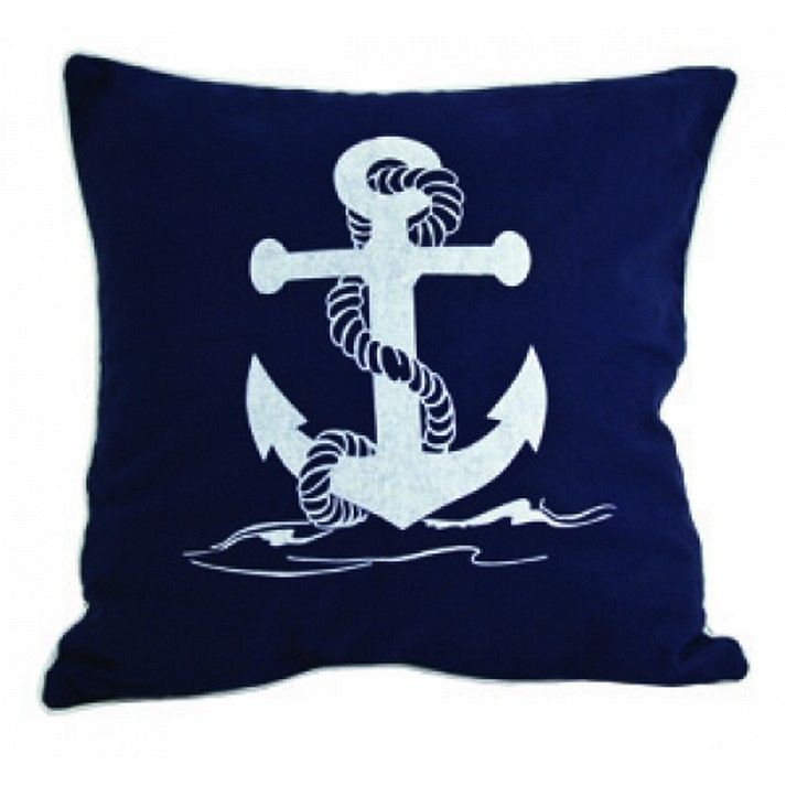 Navy Blue and White Anchor Pillow 15""