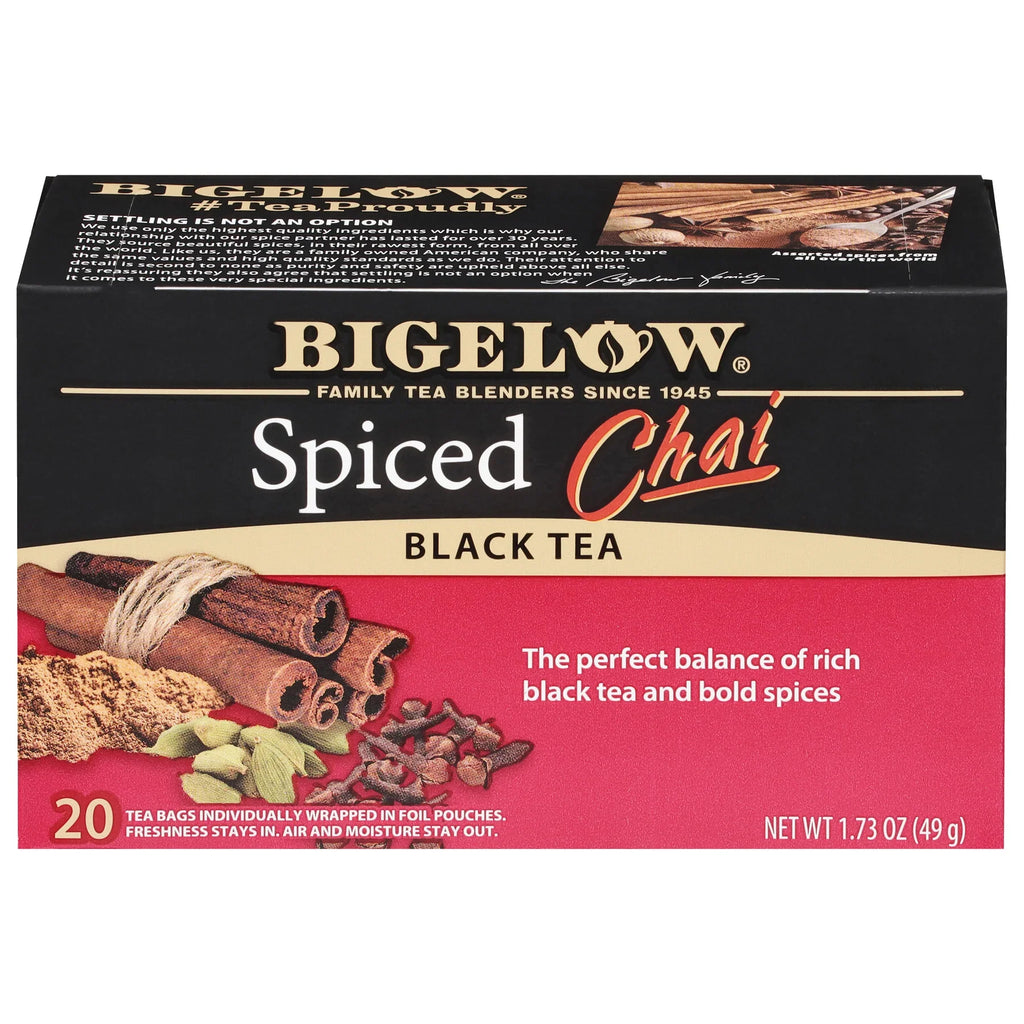 Bigelow Spiced Chai Black Tea Bags, Pack of 6 Boxes, 20 Bags Each.