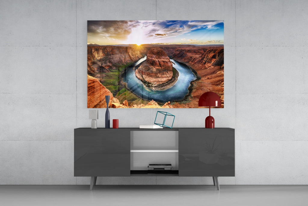 Horseshoe River Bend Canyon Sunset Glass Wall Art