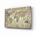 Vintage Distressed Beige World Map Glass Wall Art