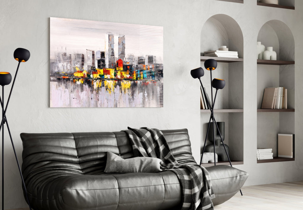 Palette Knife Twin Towers Skyline Glass Wall Art