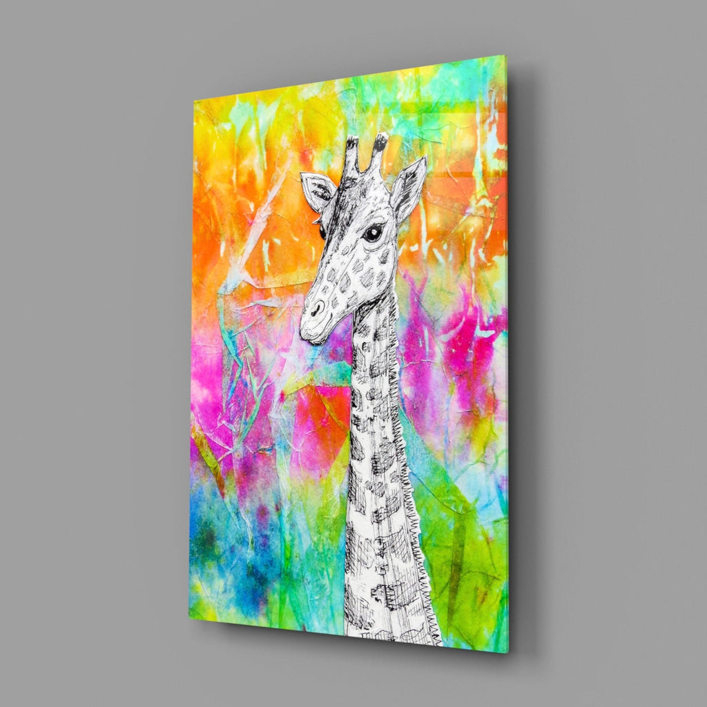 Sketch Giraffe Rainbow Watercolor Glass Wall Art