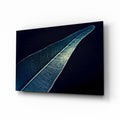 Silver Blue Leaf on Dark Navy Glass Wall Art