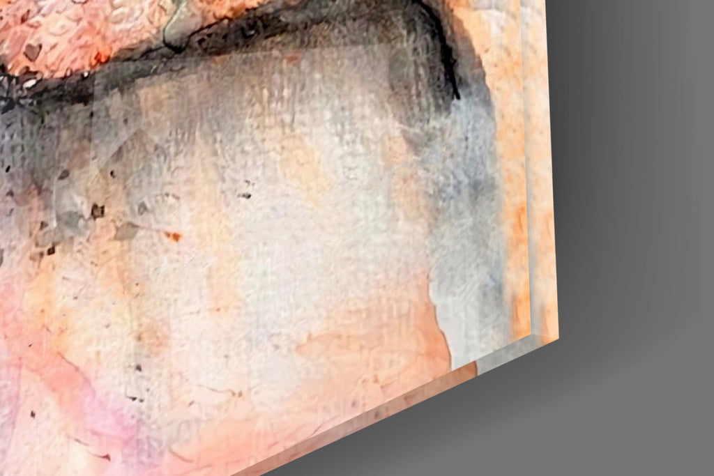 Peach Butterfly Collage Woman Glass Wall Art