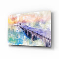 Pastel Watercolor Wooden Pier Glass Wall Art