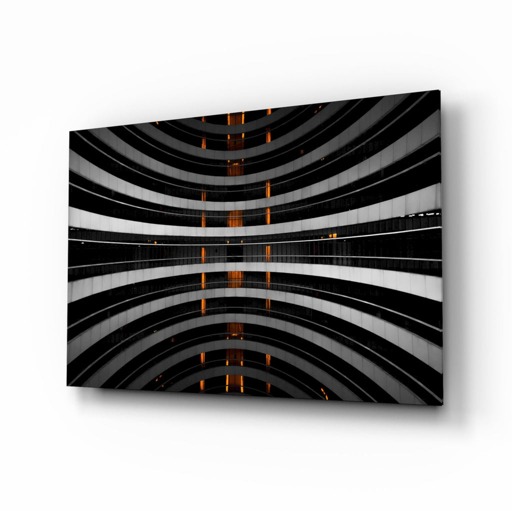 Curved Balconies Amber Lights Glass Wall Art