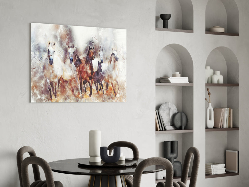 Watercolor Herd Of Horses Glass Wall Art