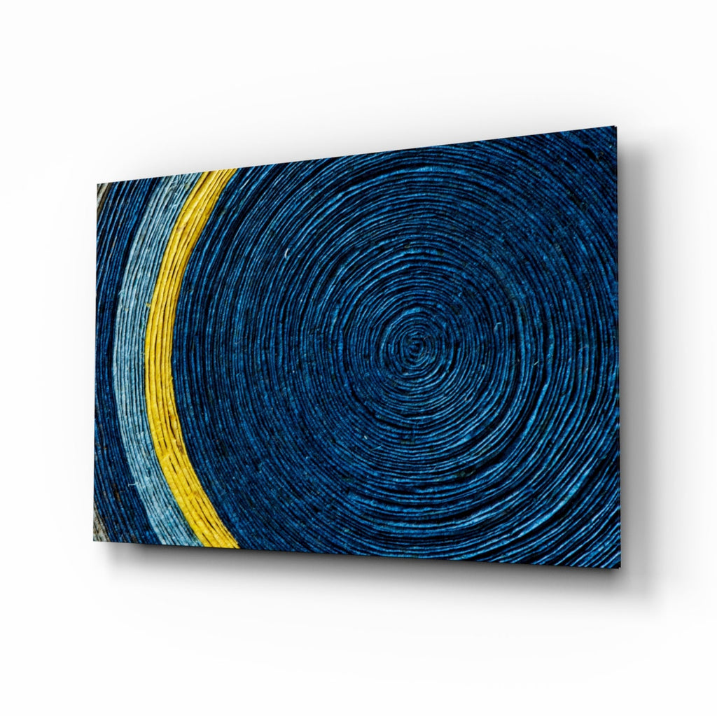 Indigo Coil With Yellow Stripe Glass Wall Art