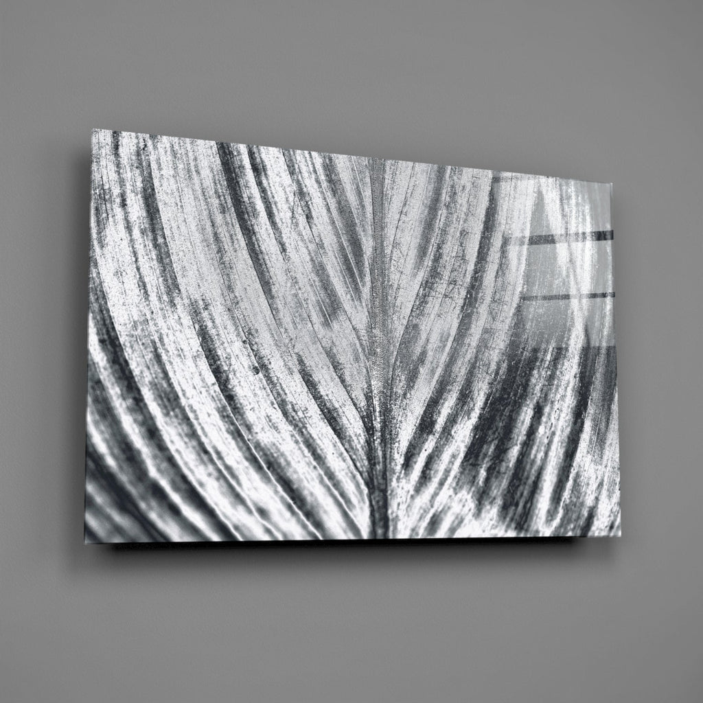 Silver Brushed Leaf Glass Wall Art