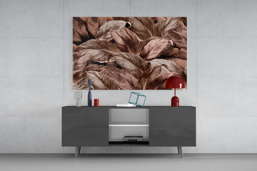 Copper Bronze Leaf Cluster Glass Wall Art