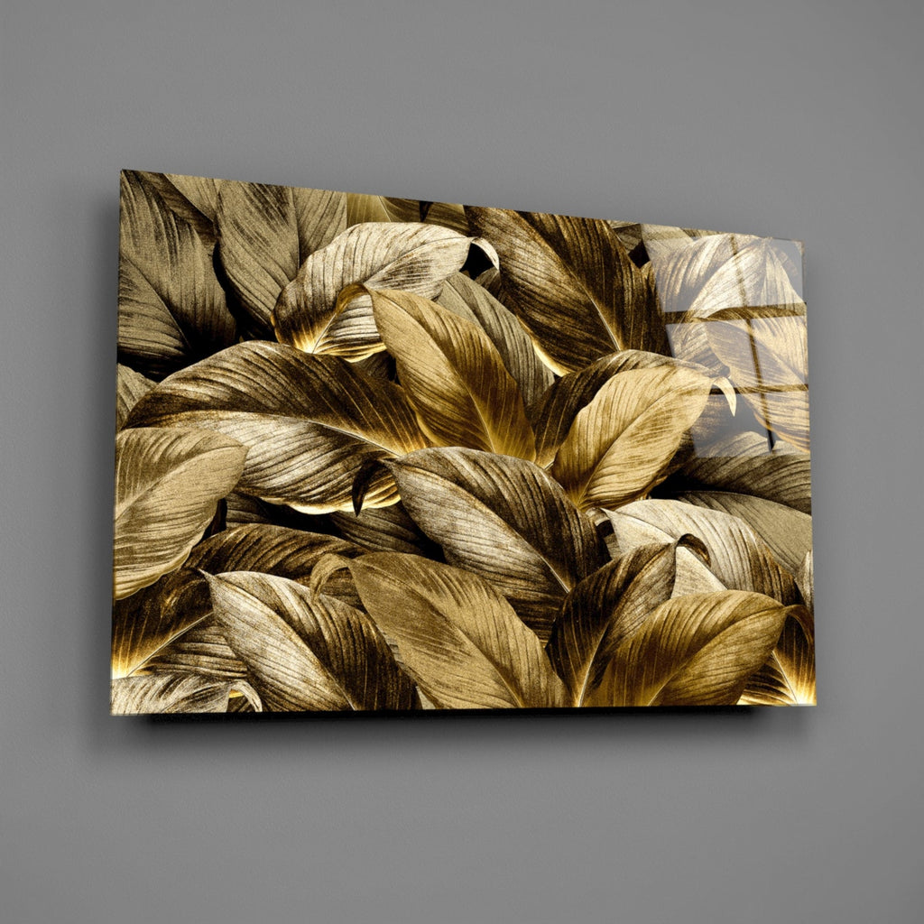 Pale Golden Layered Yellow Leaf Bed Glass Wall Art