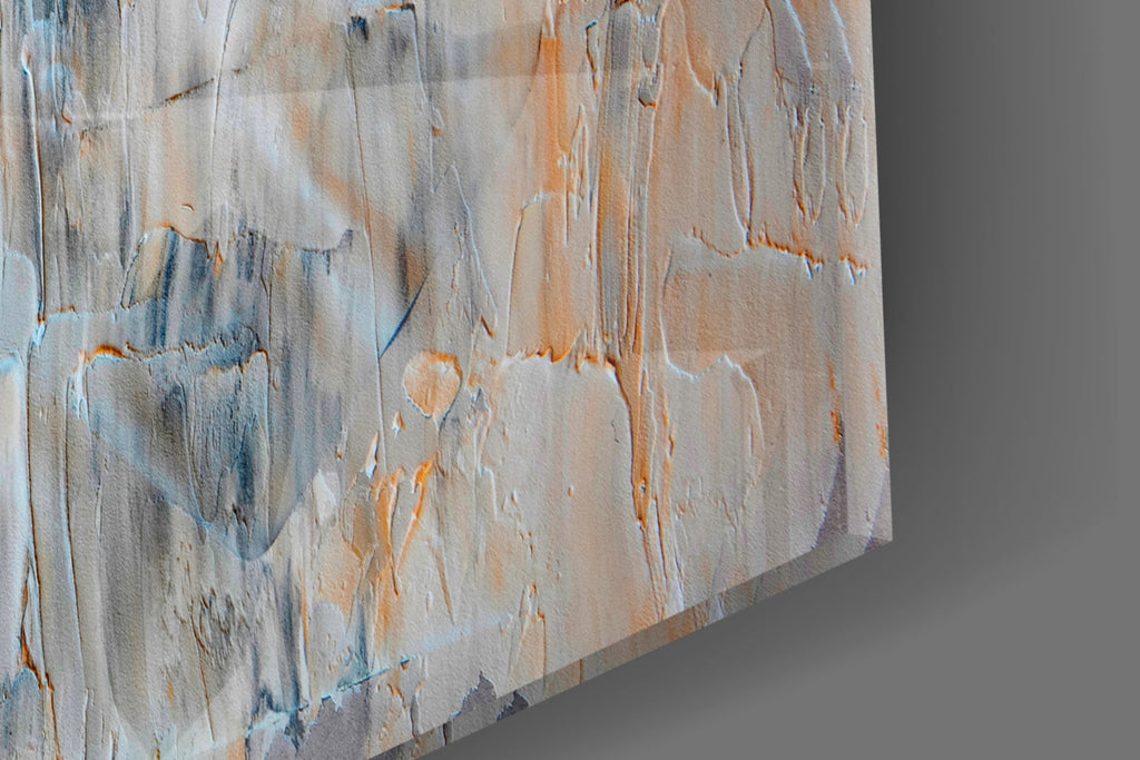Orange Drip Gray Plaster Abstract Glass Wall Art