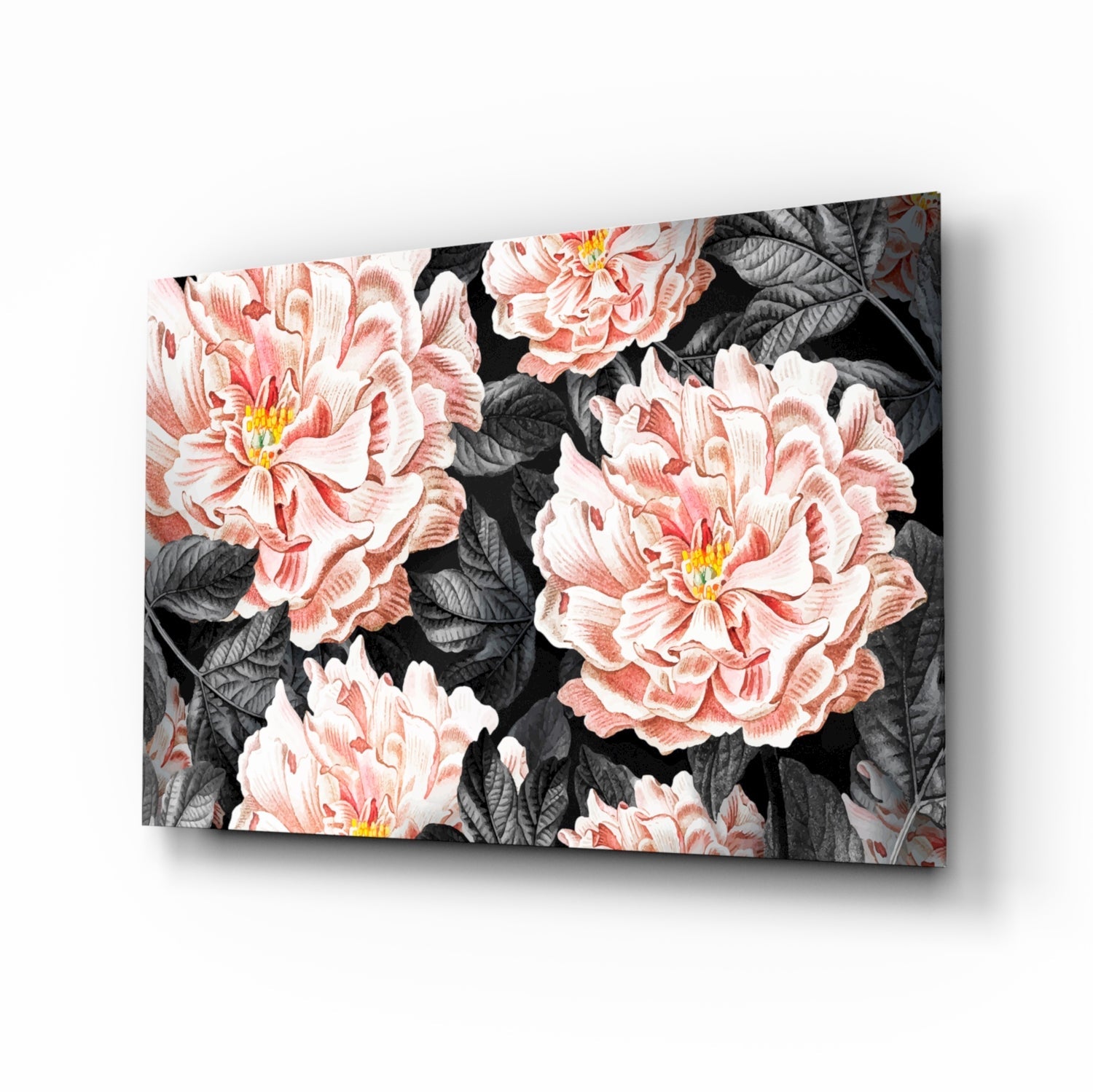 Coral Peony Vintage Pattern Glass Wall Art