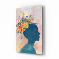 Floral Head Blue Silhouette Glass Wall Art