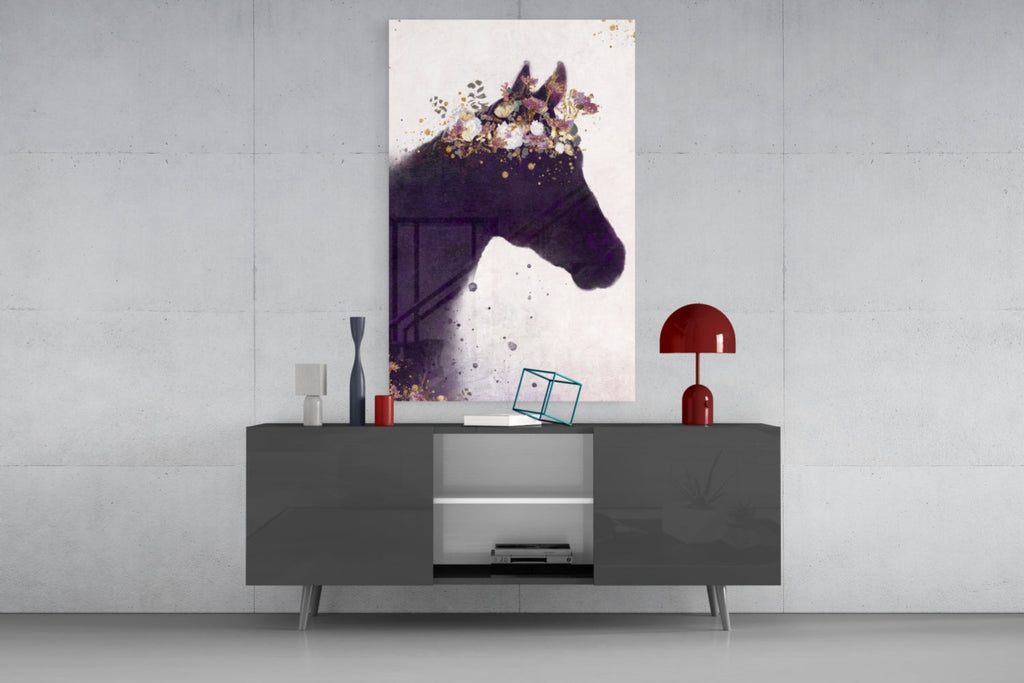 Blooming Mane Horse Silhouette Glass Wall Art